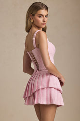 Layered Pleated Low-Rise Mini Skirt in Soft Pink